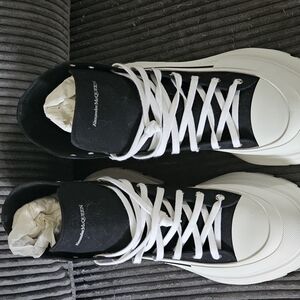 Alexander McQueen Black and White High-Top Sneakers Worn 4 Times.